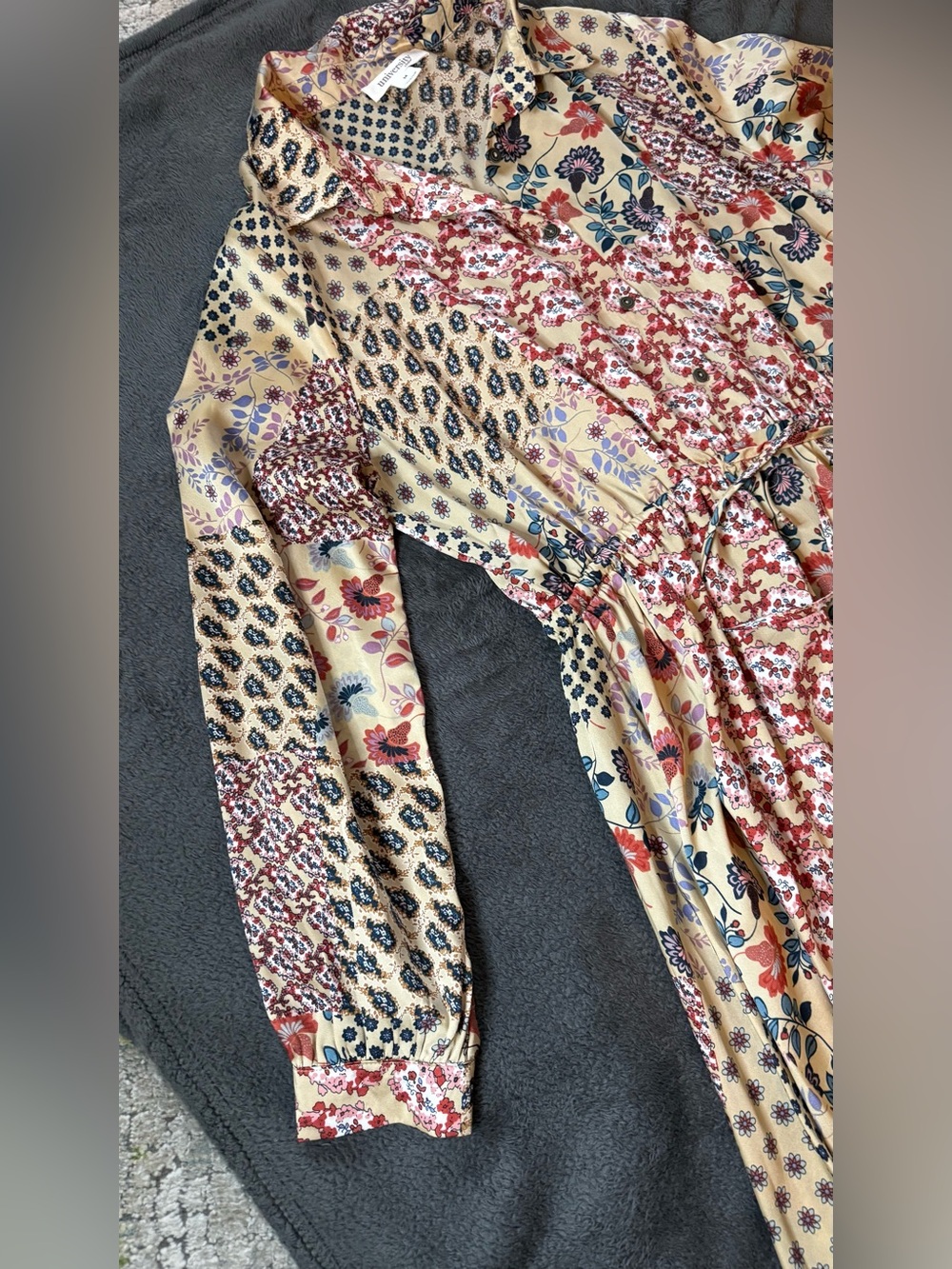 Patchwork Floral Maxi Dress in Cream and Navy - Picture 3 of 14